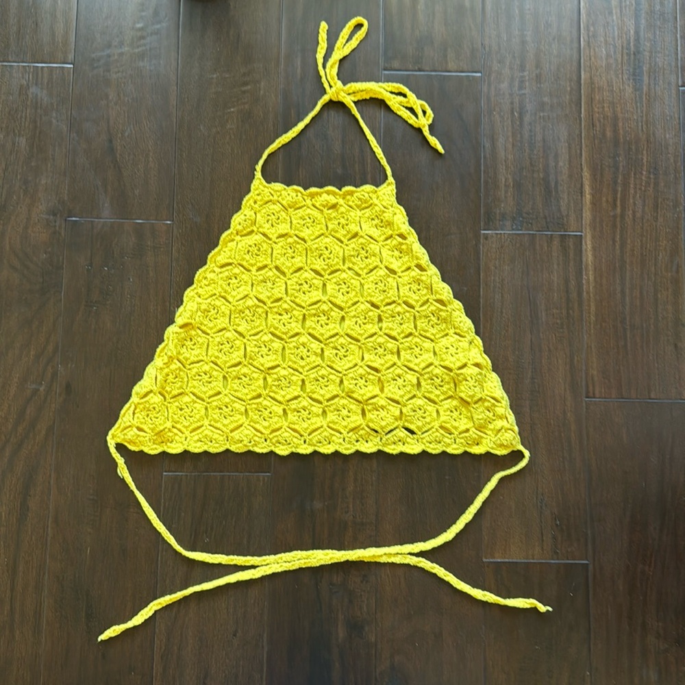 Large yellow Lace Wrap around Crop top